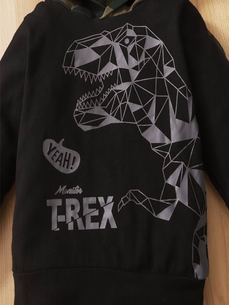 2 Stk Drenge Dinosaur Tegnefilm Print Langærmet Hættetrøje Top Elastisk Talje Sport Joggerbukser Sæt Tøj