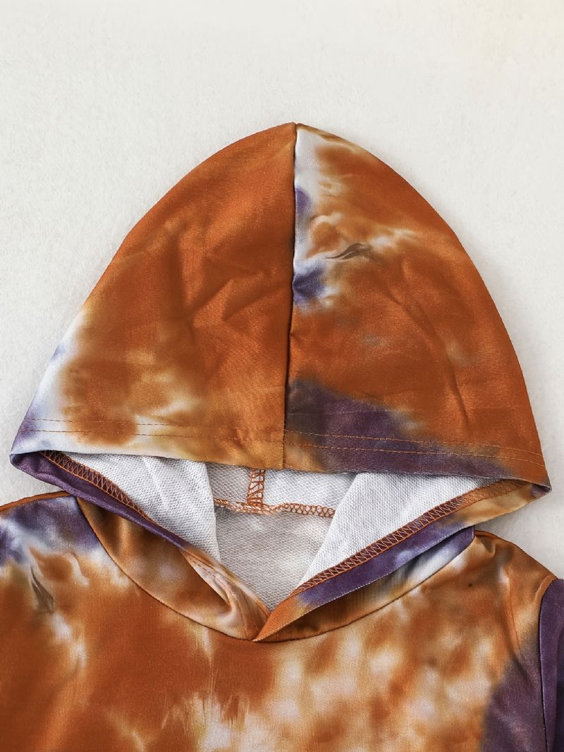 2 Stk Drenge Moderigtigt Langærmet Tie Dye Hættetrøje Top Elastiske Taljebukser Sæt Tøj
