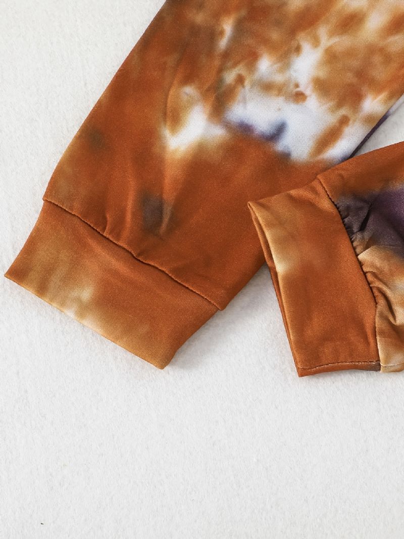 2 Stk Drenge Moderigtigt Langærmet Tie Dye Hættetrøje Top Elastiske Taljebukser Sæt Tøj