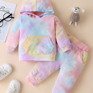 2 Stk. Toddler Baby Piger Hættetrøje Tie Dye Langærmet Pullover Sweatshirt & Buksesæt Børnetøj
