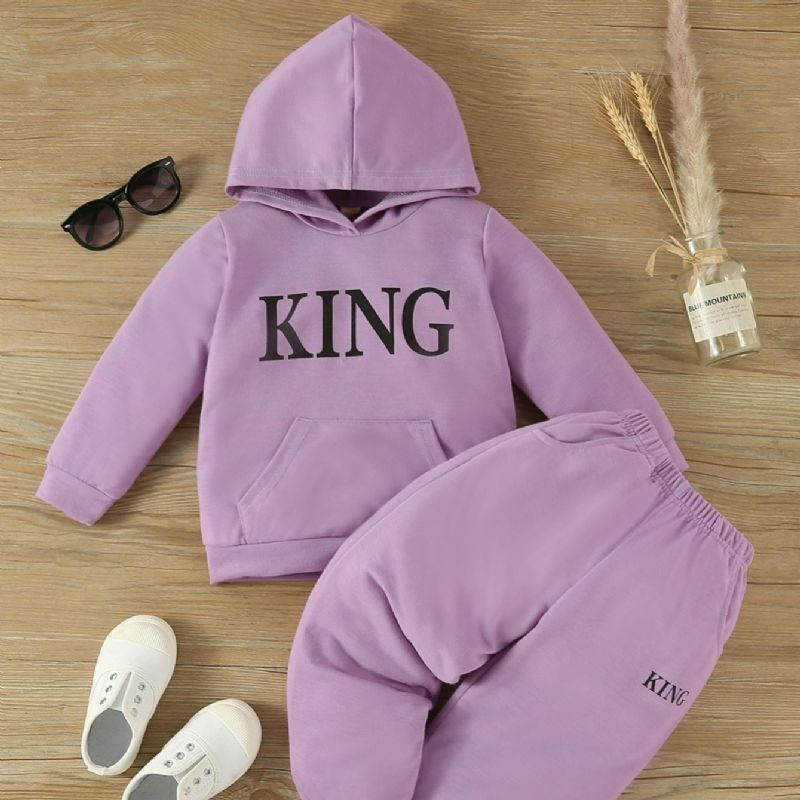 2 Stk. Toddler Drenge Letter Graphic Hoodie & Sweatpants