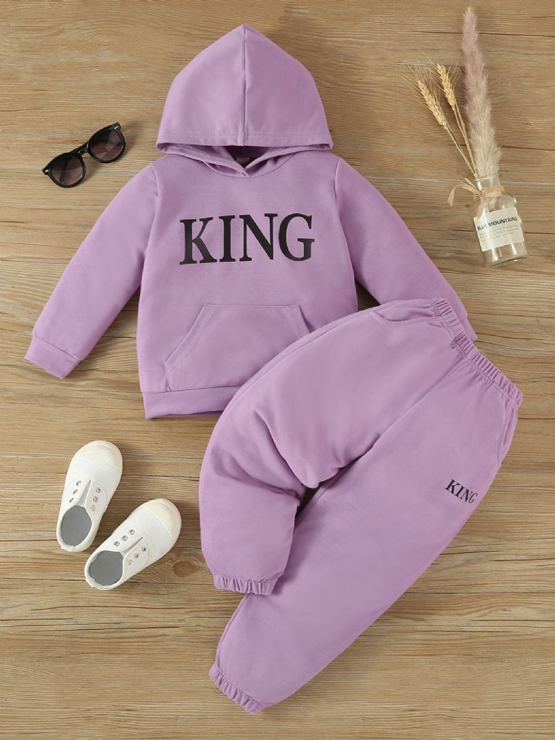2 Stk. Toddler Drenge Letter Graphic Hoodie & Sweatpants
