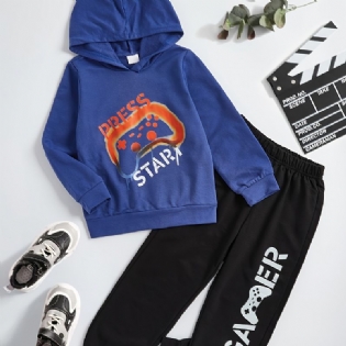 2stk Børne Drenge Hættetrøje Game Element Print Langærmet Sweatshirt Og Bukser Børnetøj