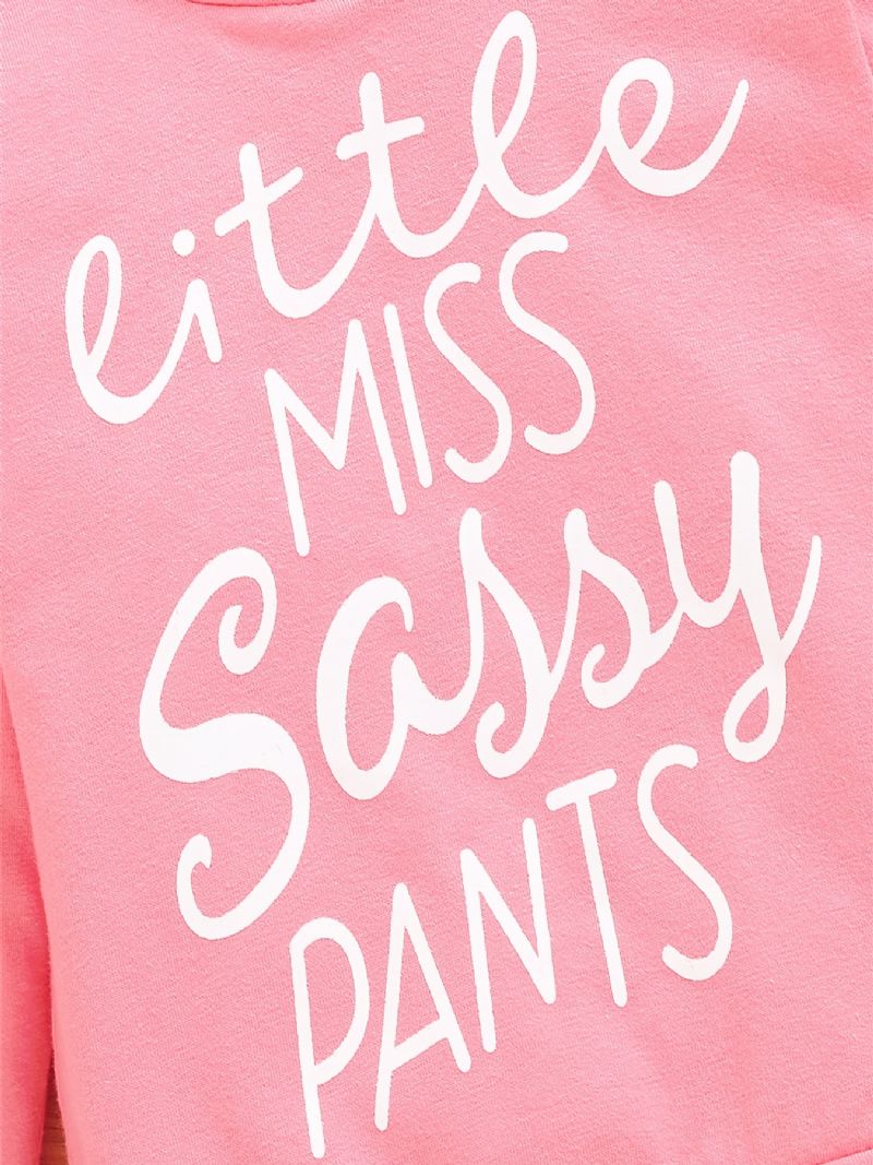 3 Stk Piger Pink Letter Print Langærmet Hættetrøje Top Sød Dinosaur Elastiske Taljebukser Med Pandebånd Sæt Tøj