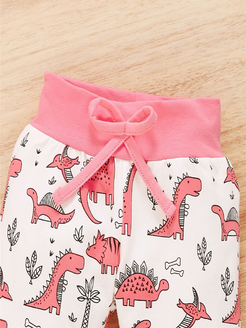 3 Stk Piger Pink Letter Print Langærmet Hættetrøje Top Sød Dinosaur Elastiske Taljebukser Med Pandebånd Sæt Tøj
