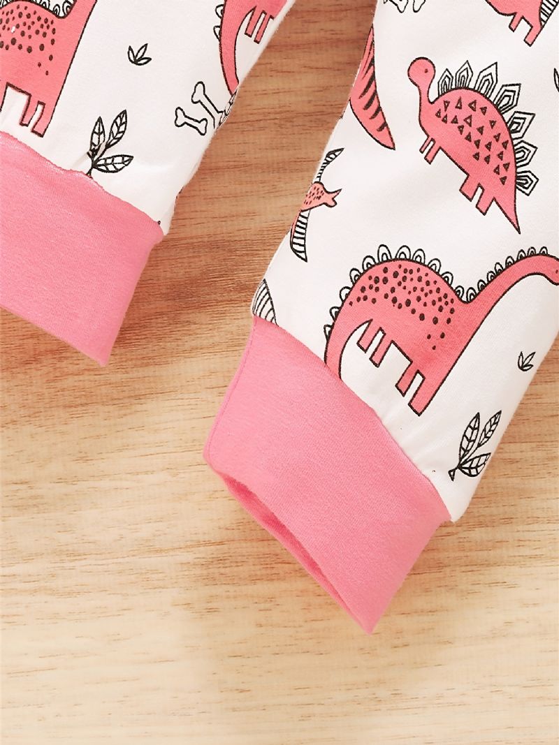 3 Stk Piger Pink Letter Print Langærmet Hættetrøje Top Sød Dinosaur Elastiske Taljebukser Med Pandebånd Sæt Tøj