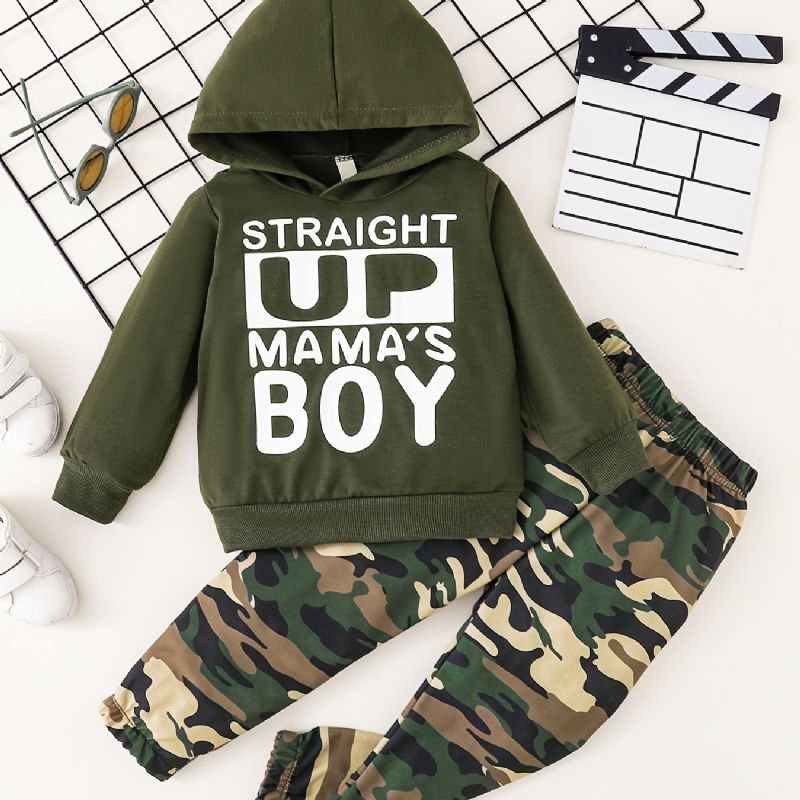 Afslappet Hættetrøje Til Drenge Med Slogan + Camo-bukser Til Efterår Og Vinter Nyt Børnetøj
