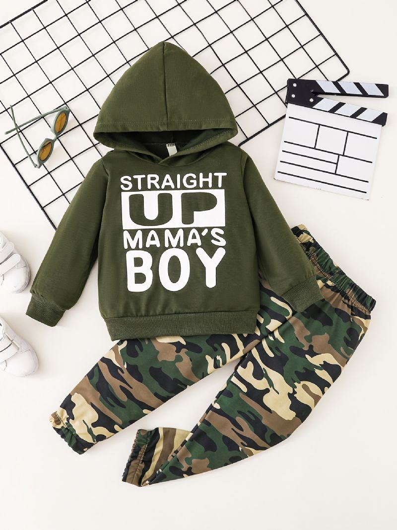 Afslappet Hættetrøje Til Drenge Med Slogan + Camo-bukser Til Efterår Og Vinter Nyt Børnetøj