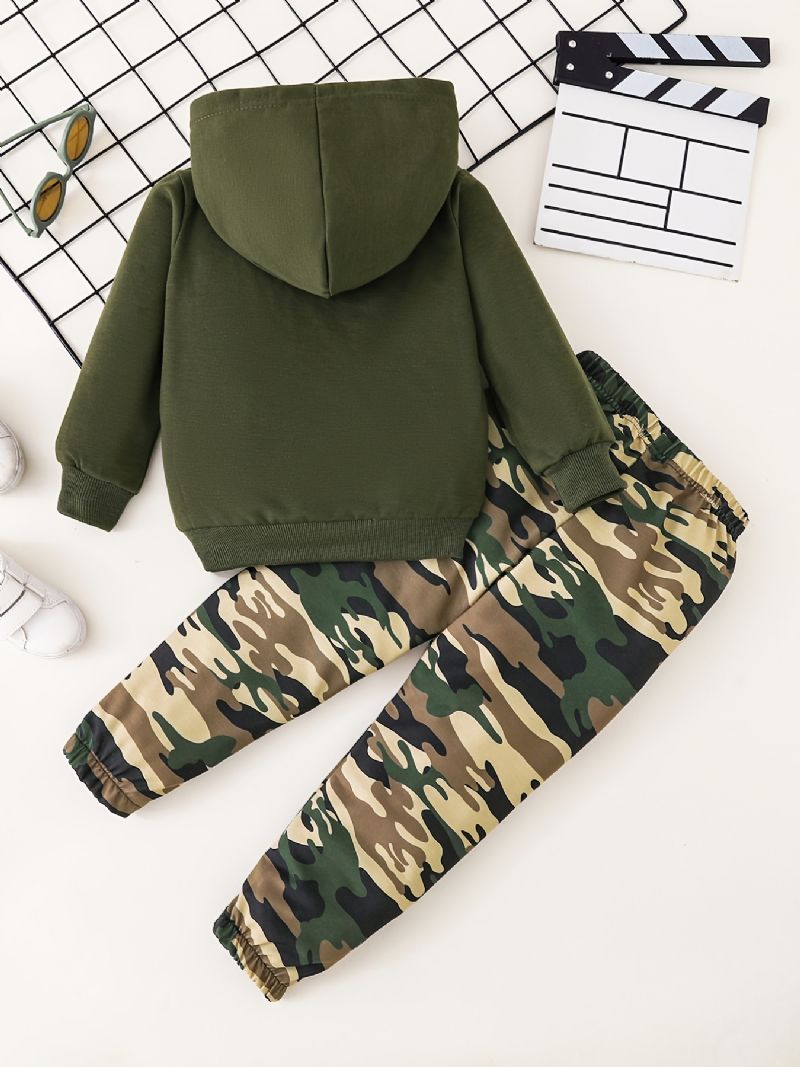 Afslappet Hættetrøje Til Drenge Med Slogan + Camo-bukser Til Efterår Og Vinter Nyt Børnetøj