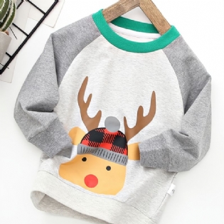 Autumn Winter Drenge Christmas Elk Print Crew Neck Sweatshirt