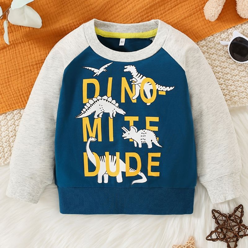 Baby Børn Drenge Dinosaur Print Rund Hals Sweatshirt Børnetøj