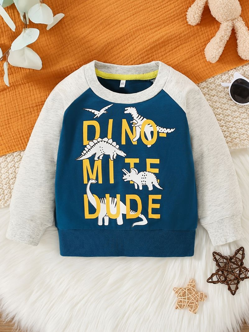 Baby Børn Drenge Dinosaur Print Rund Hals Sweatshirt Børnetøj