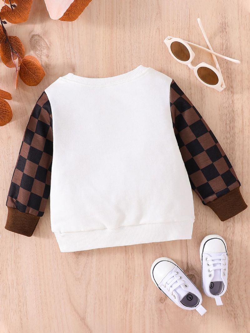 Baby Drenge Casual Colorblock Plaid Letter Print Rundhals Langærmet Sweatshirt Efterår Vinter