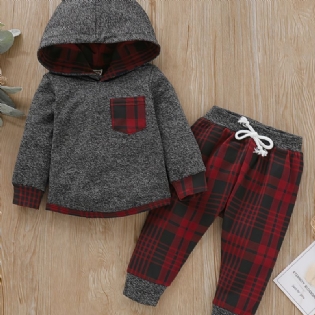 Baby Drenge Color Block Plaid Hættetrøje & Snøre Joggingbukser Til Vinterrød