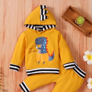 Baby Drenge Dinosaur Print Langærmet Hættetrøje Sweatshirt & Bukser Sæt