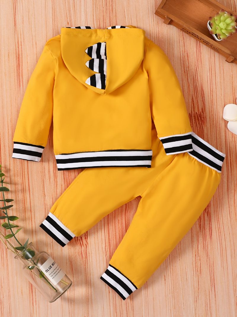 Baby Drenge Dinosaur Print Langærmet Hættetrøje Sweatshirt & Bukser Sæt