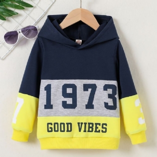 Baby Drenge Farve Blok Hættetrøje 1973 Nummer Print Langærmet Sweatshirt Børnetøj