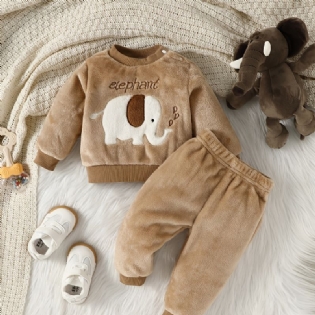 Baby Drenge Fleece Sweatshirt Og Matchende Joggingbukser Med Tegneserie Elefantmønster Børnetøj Til Vinter