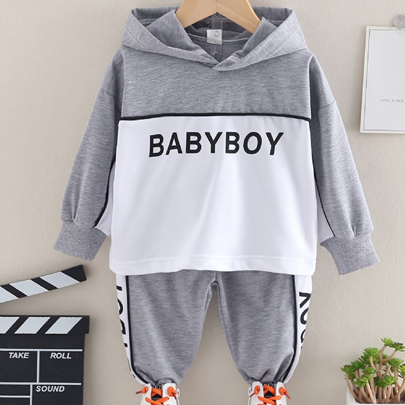 Baby Drenge Hættetrøje Brevtryk Langærmet Sweatshirt & Sportsbukser Sæt Børnetøj