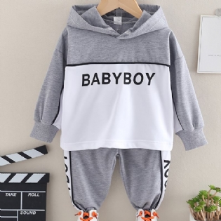 Baby Drenge Hættetrøje Brevtryk Langærmet Sweatshirt & Sportsbukser Sæt Børnetøj