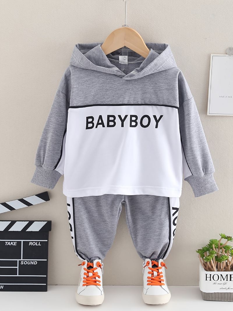 Baby Drenge Hættetrøje Brevtryk Langærmet Sweatshirt & Sportsbukser Sæt Børnetøj