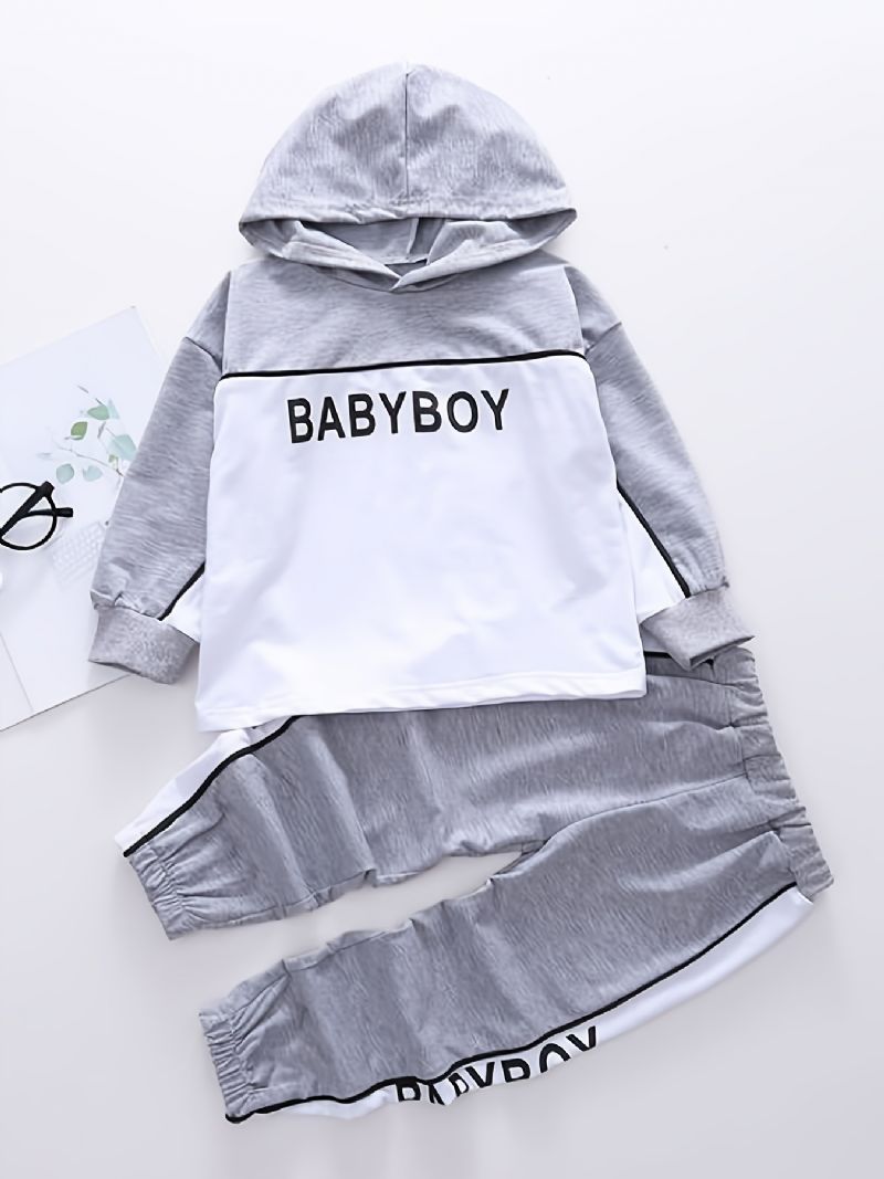 Baby Drenge Hættetrøje Brevtryk Langærmet Sweatshirt & Sportsbukser Sæt Børnetøj