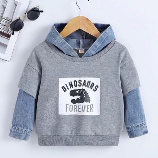 Baby Drenge Hættetrøje Tegneserie Dinosaur Brevtryk Denim Splejsningstrøje Sweatshirt Børnetøj