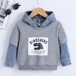 Baby Drenge Hættetrøje Tegneserie Dinosaur Brevtryk Denim Splejsningstrøje Sweatshirt Børnetøj