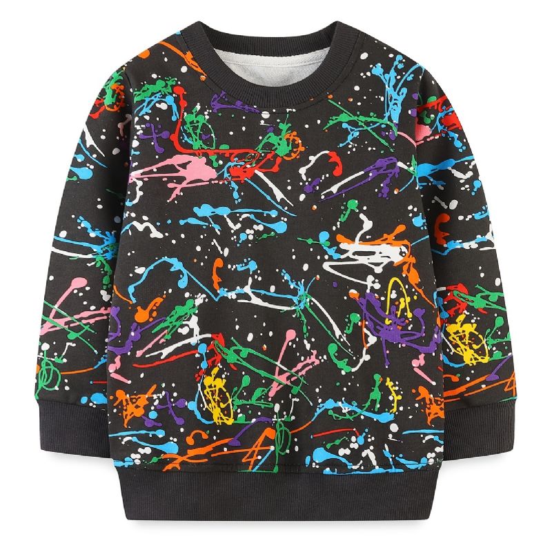 Baby Drenge Pullover Graffiti Print Rund Hals Langærmet Sweatshirt Overdele Børnetøj