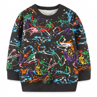 Baby Drenge Pullover Graffiti Print Rund Hals Langærmet Sweatshirt Overdele Børnetøj