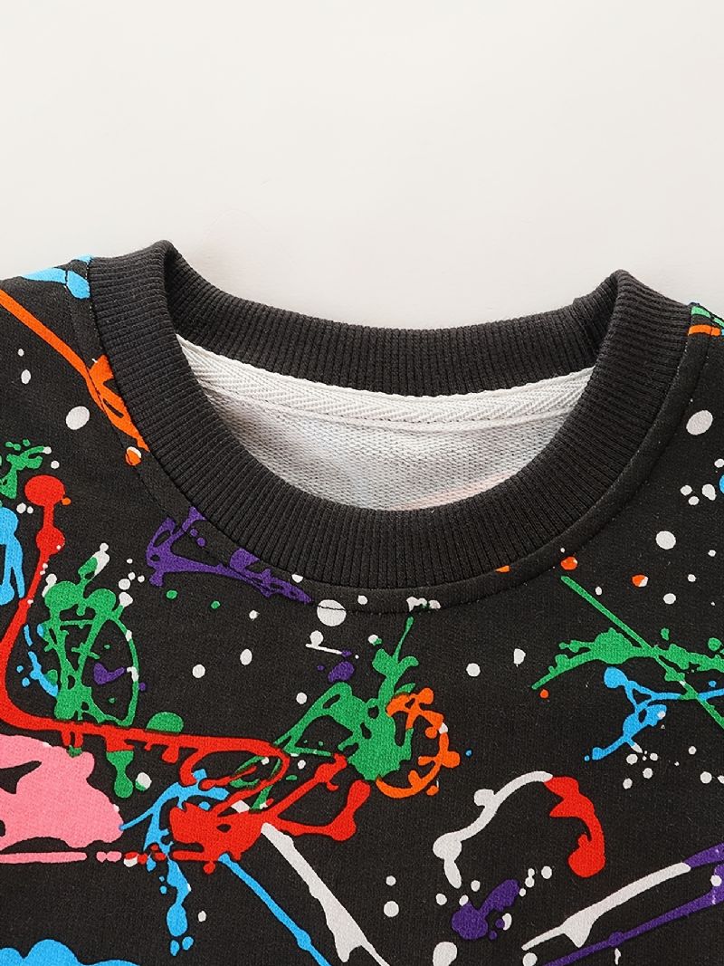 Baby Drenge Pullover Graffiti Print Rund Hals Langærmet Sweatshirt Overdele Børnetøj