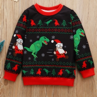 Baby Drenge Pullover Jul Grafisk Dinosaur Print Rundhalset Langærmet Sweatshirt Børnetøj