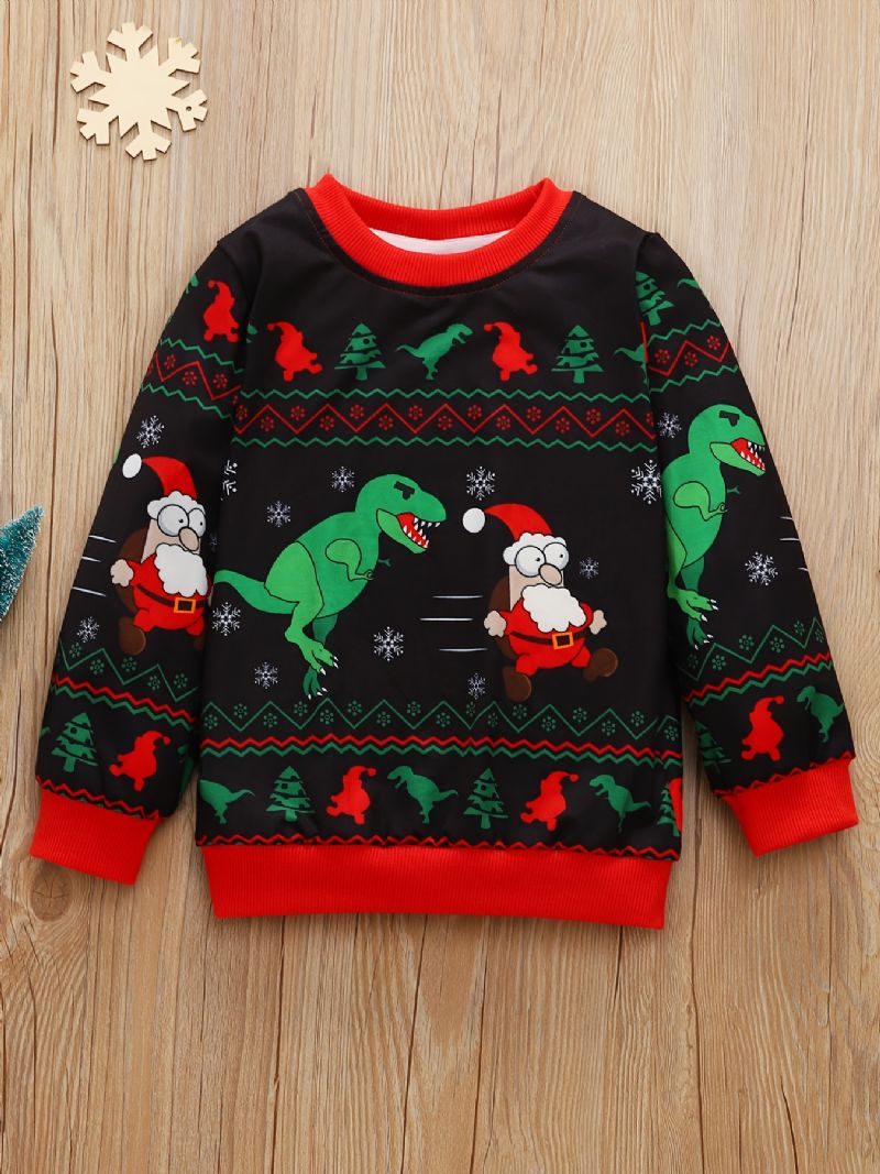 Baby Drenge Pullover Jul Grafisk Dinosaur Print Rundhalset Langærmet Sweatshirt Børnetøj