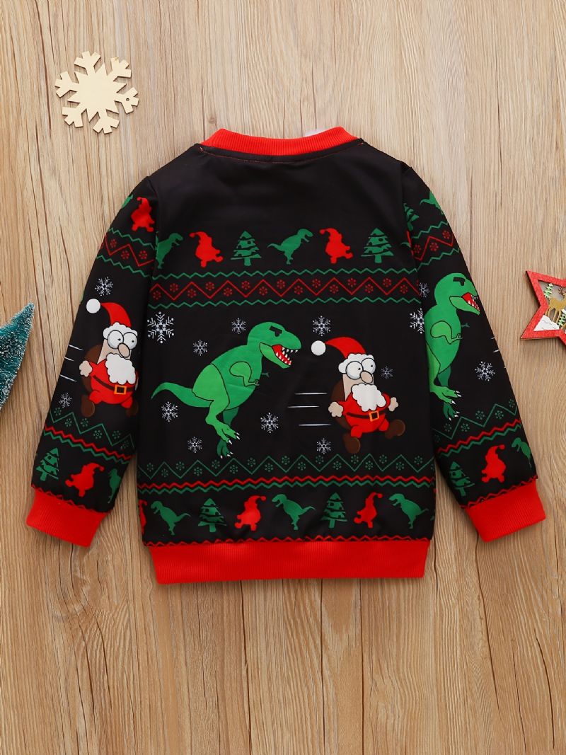 Baby Drenge Pullover Jul Grafisk Dinosaur Print Rundhalset Langærmet Sweatshirt Børnetøj