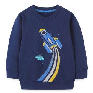 Baby Drenge Pullover Rocket Grafisk Rundhals Langærmet Sweatshirt Børnetøj