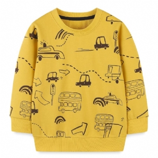 Baby Drenge Pullover Sød Tegneserie Bil Print Rundhals Langærmet Sweatshirt Overdele Børnetøj