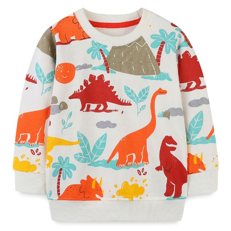 Baby Drenge Pullover Tegneserie Dinosaur Grafisk Rundhals Langærmet Sweatshirt Børnetøj