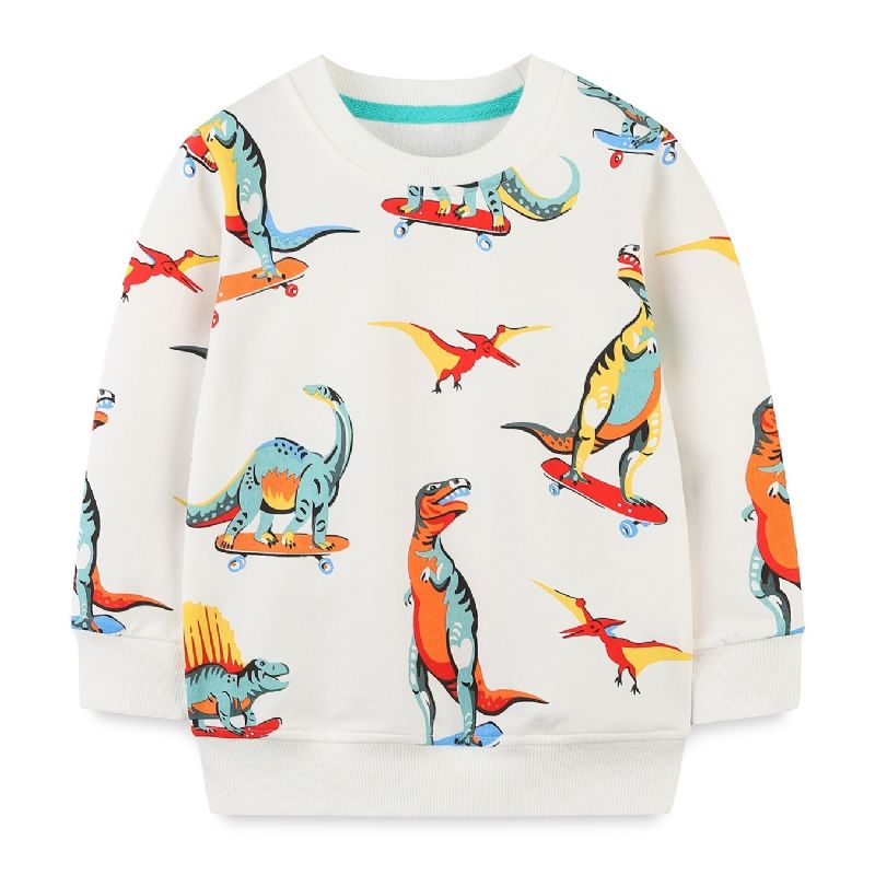 Baby Drenge Pullover Tegneserie Skateboard Dinosaur Print Rund Hals Langærmet Sweatshirt Top Børnetøj