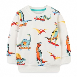 Baby Drenge Pullover Tegneserie Skateboard Dinosaur Print Rund Hals Langærmet Sweatshirt Top Børnetøj