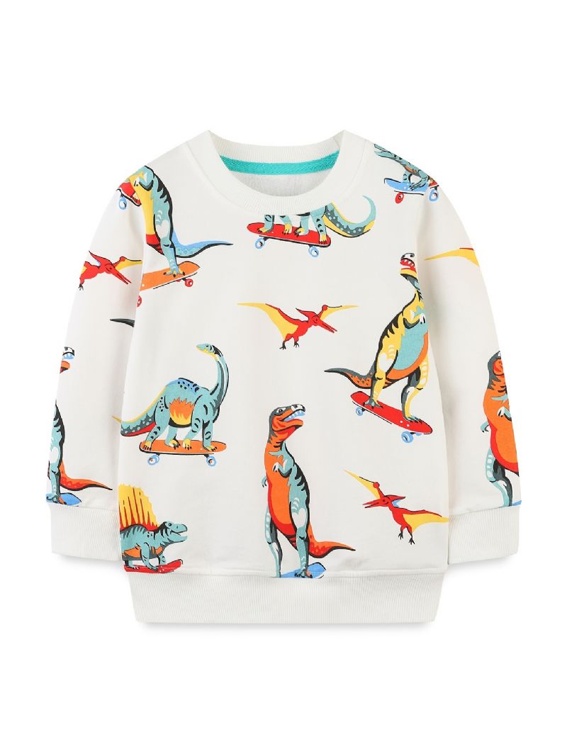 Baby Drenge Pullover Tegneserie Skateboard Dinosaur Print Rund Hals Langærmet Sweatshirt Top Børnetøj