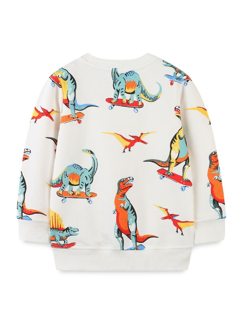 Baby Drenge Pullover Tegneserie Skateboard Dinosaur Print Rund Hals Langærmet Sweatshirt Top Børnetøj