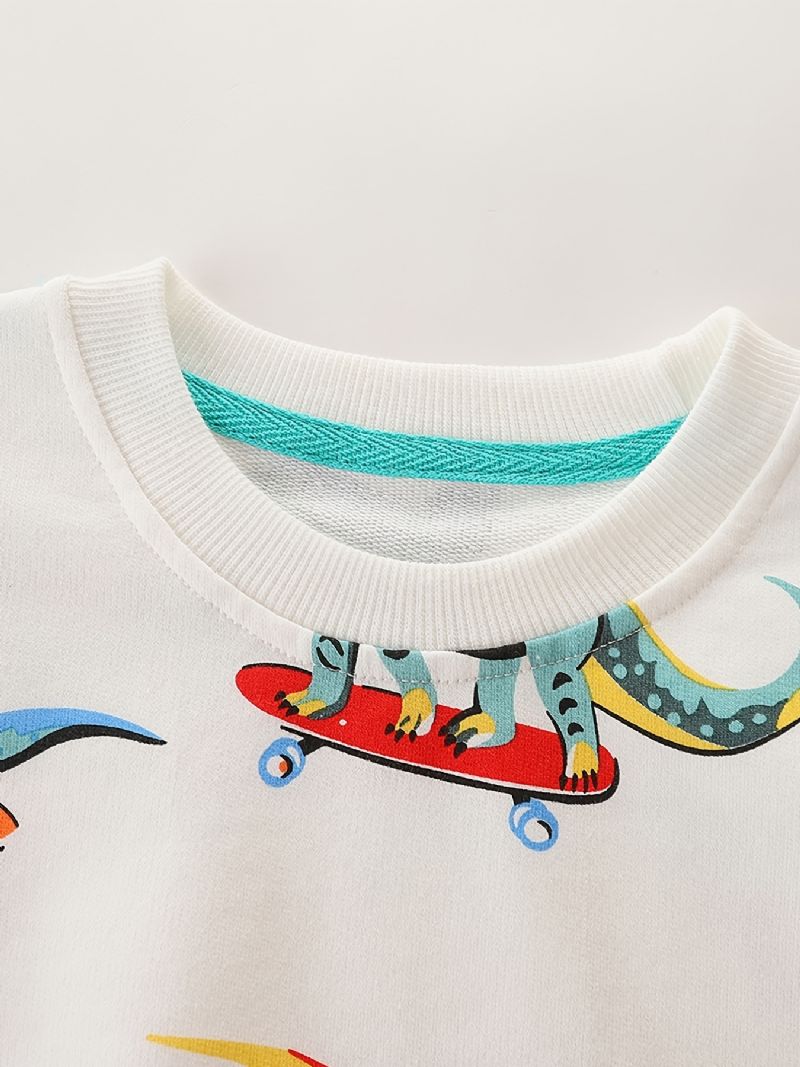 Baby Drenge Pullover Tegneserie Skateboard Dinosaur Print Rund Hals Langærmet Sweatshirt Top Børnetøj