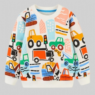 Baby Drenge Tegneserie Bil Print Trøje Rund Hals Langærmet Sweatshirt