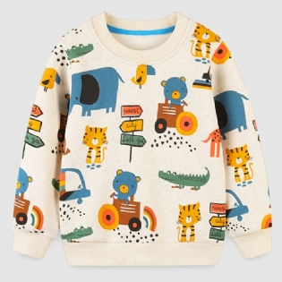 Baby Drenge Tegneserie Dyreprint Pullover Rundhalset Langærmet Sweatshirt