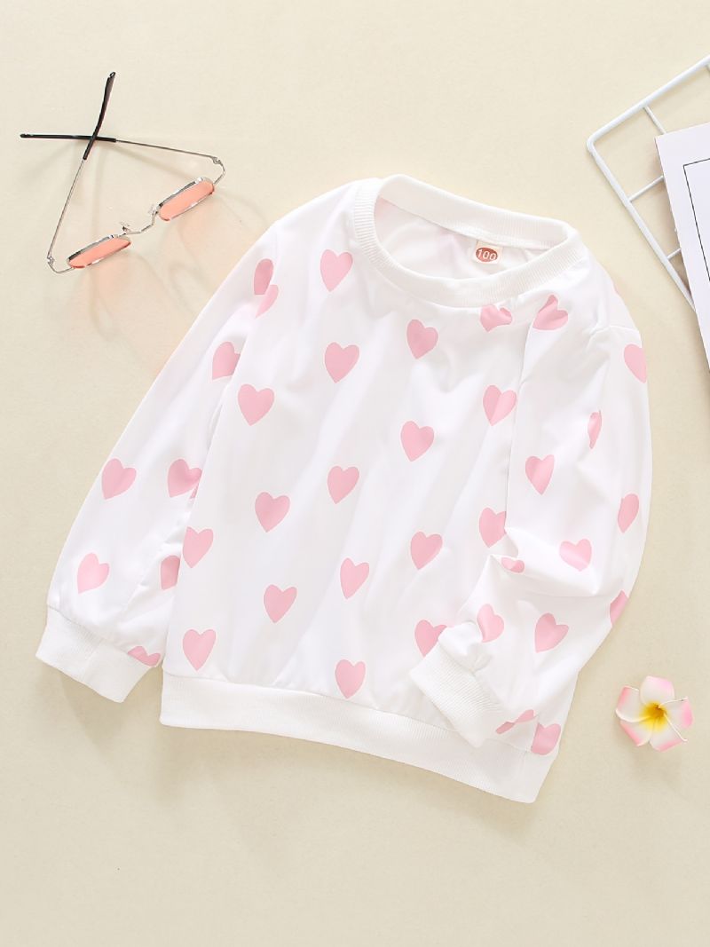 Baby Piger Pullover Heart Print Rundhals Langærmet Sweatshirt Top Børnetøj