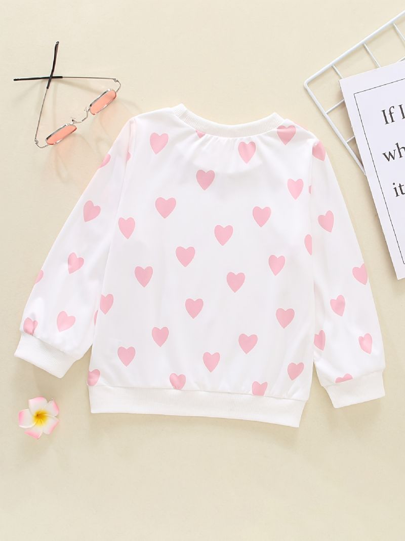 Baby Piger Pullover Heart Print Rundhals Langærmet Sweatshirt Top Børnetøj