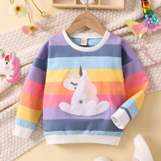 Babypiger Pullover Regnbuestribet Enhjørning Broderet Rundhals Langærmet Sweatshirt Overdele Børnetøj