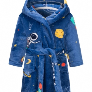 Børn Astronaut Print Flanell Badekåber Drenge Piger Hættetrøje Robes Blødt Nattøj