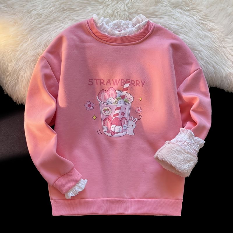 Børn Blonder Manchet Langærmet Blondekrave Print Sød Varm Sweatshirt Efterår Vinter
