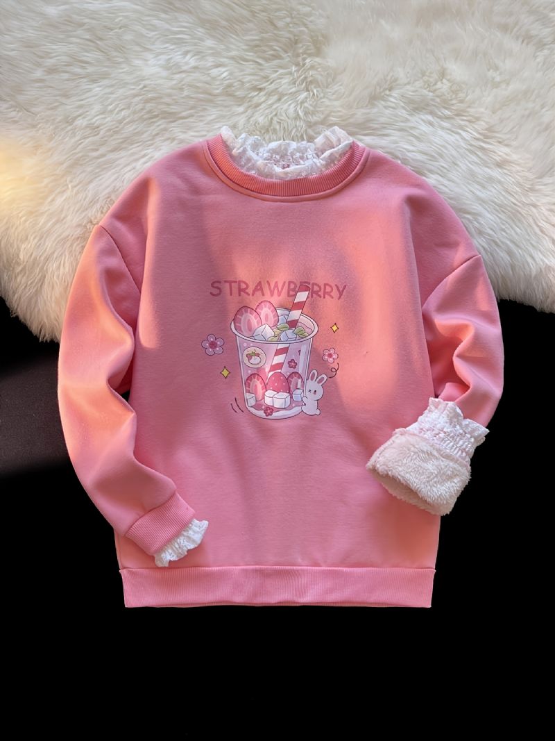 Børn Blonder Manchet Langærmet Blondekrave Print Sød Varm Sweatshirt Efterår Vinter